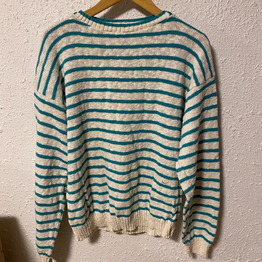Striped Teal and White women's Sweater